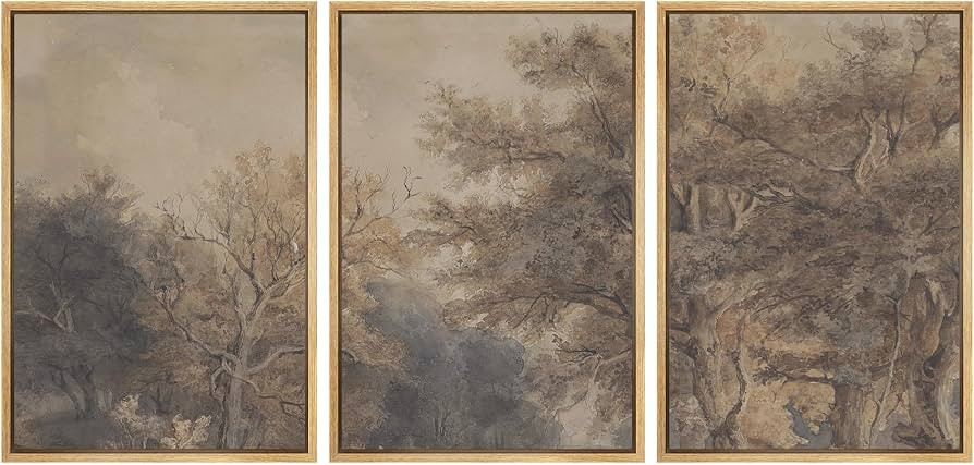 SIGNWIN Framed Canvas Print Wall Art Set Vintage Woodland Sketch Earth Tone Forest Tree Illustrat... | Amazon (US)