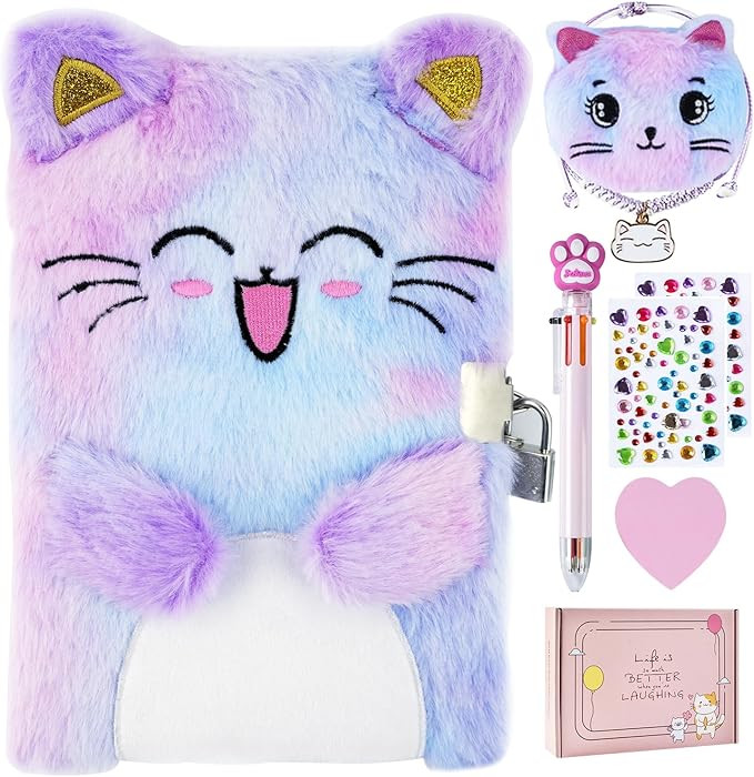 Cat Diary with Lock, Gift for 6 7 8 Year Old Girl, Secret Diary Journal Notebook with Coin Purse,... | Amazon (US)