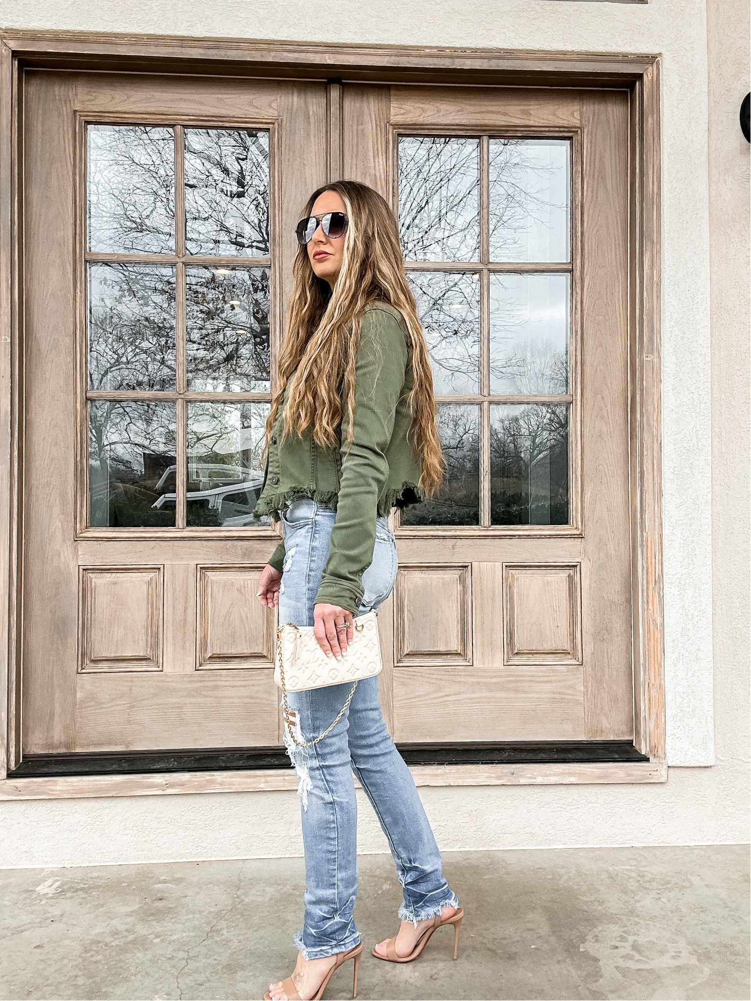 Distressed denim jacket, distressed denim, army green jacket, crop jacket 

#LTKshoecrush #LTKstyletip #LTKFind