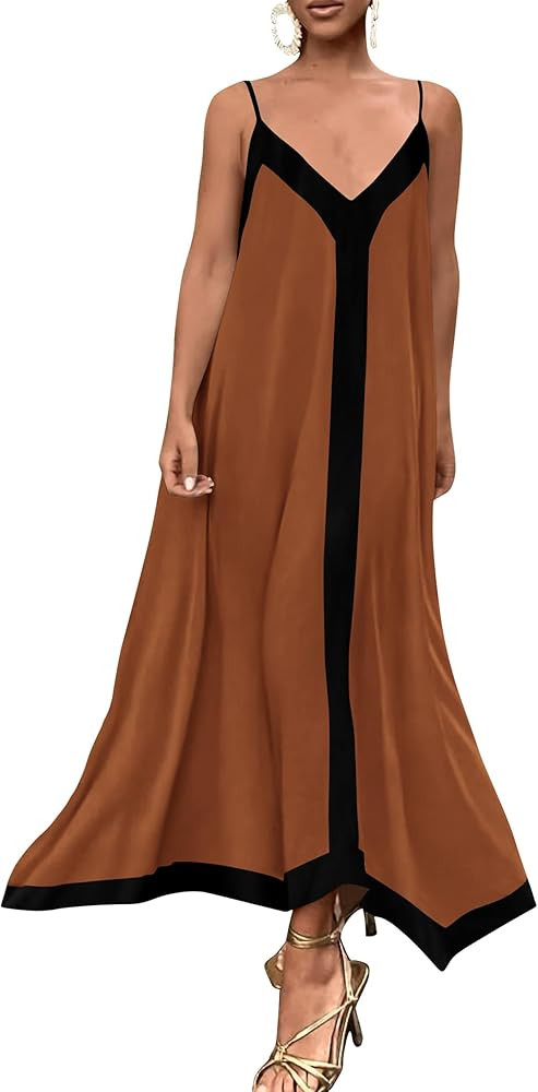 PRETTYGARDEN Women's Flowy Maxi Dress 2025 Summer Sleeveless V Neck Spaghetti Strap Elegant Weddi... | Amazon (US)