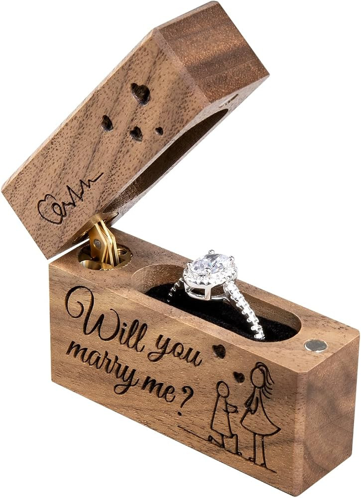 Wooden Engagement Ring Box Small Slim Proposal Wedding Ring Case | Amazon (US)
