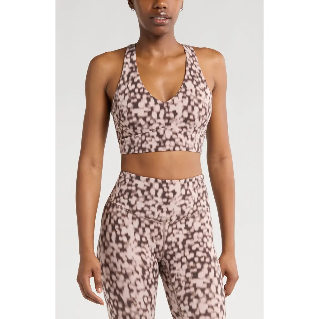Zella Studio Luxe V-Neck Sports Bra in Brown Tortoise Shell at Nordstrom, Size Small | Nordstrom