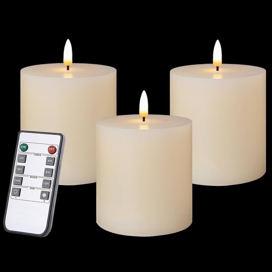 volnyus Flameless Candles Set of 3 (3x3 inch) Flickering LED Real Wax Candles Battery Operated wi... | Amazon (US)