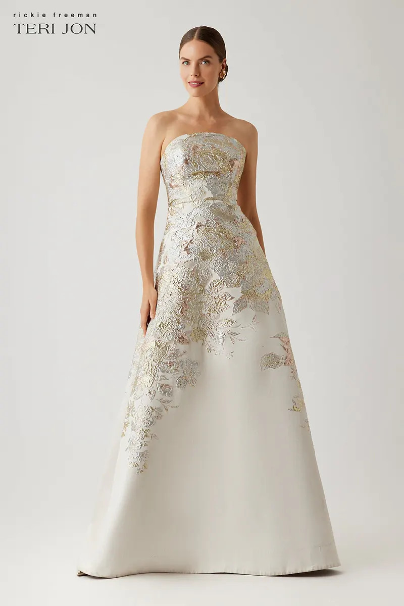 Metallic Jacquard A Line Skirt Gown | TERI JON
