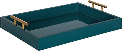 Kate and Laurel Lipton Mid Century Modern Decorative Wood Tray with Brushed Gold Metal Handles, D... | Amazon (US)