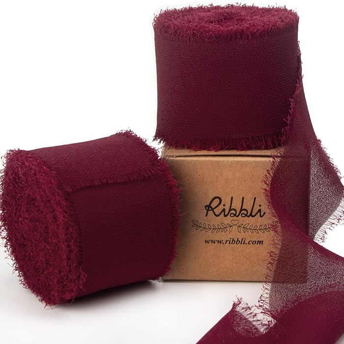 Ribbli Burgundy Chiffon Ribbon 1-1/2 inch x 20 Yard Handmade Fringe Chiffon Silk Ribbon,Black Rib... | Amazon (US)