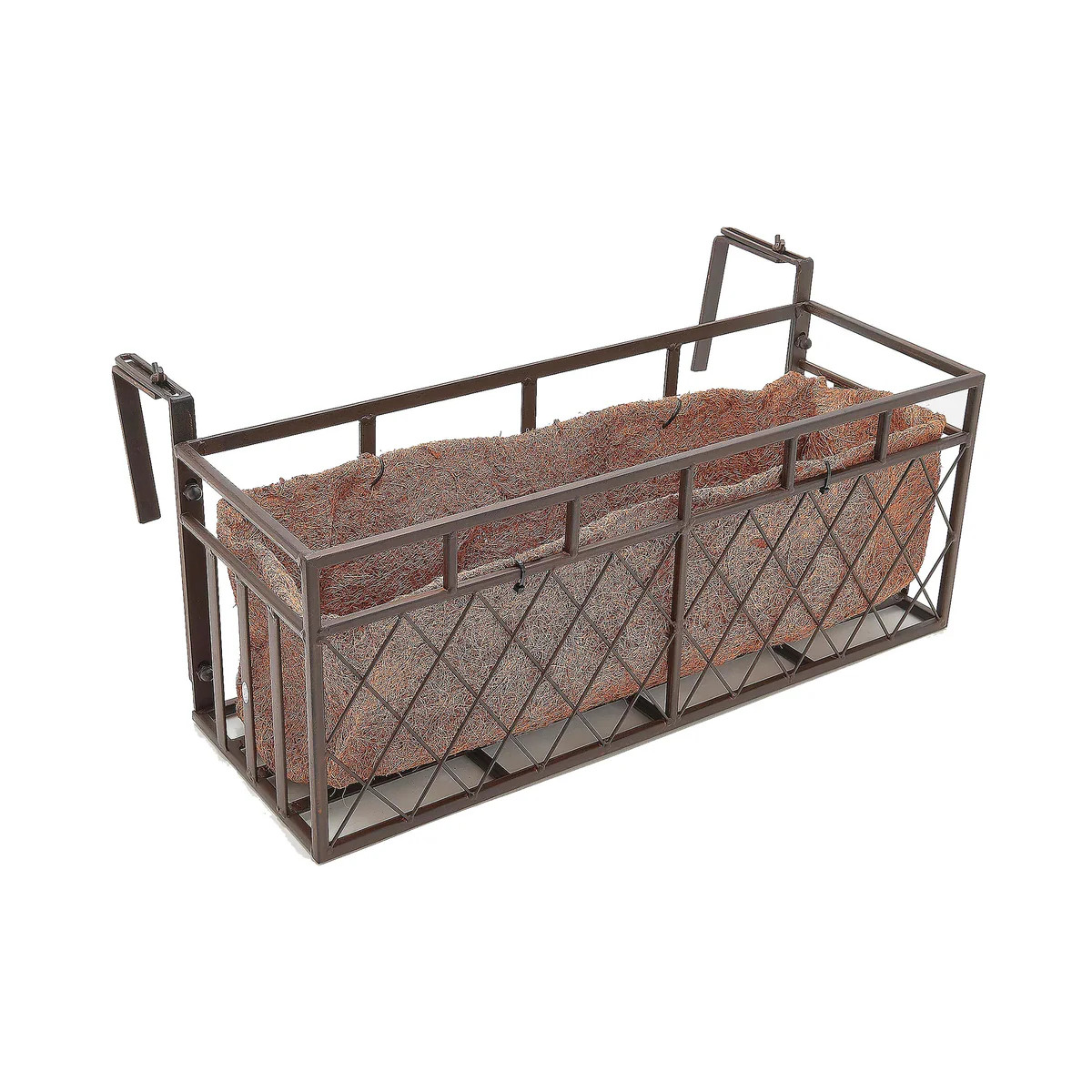 Small Wrought iron railing planter with coco fiber liner, lattice Cris | Plow & Hearth