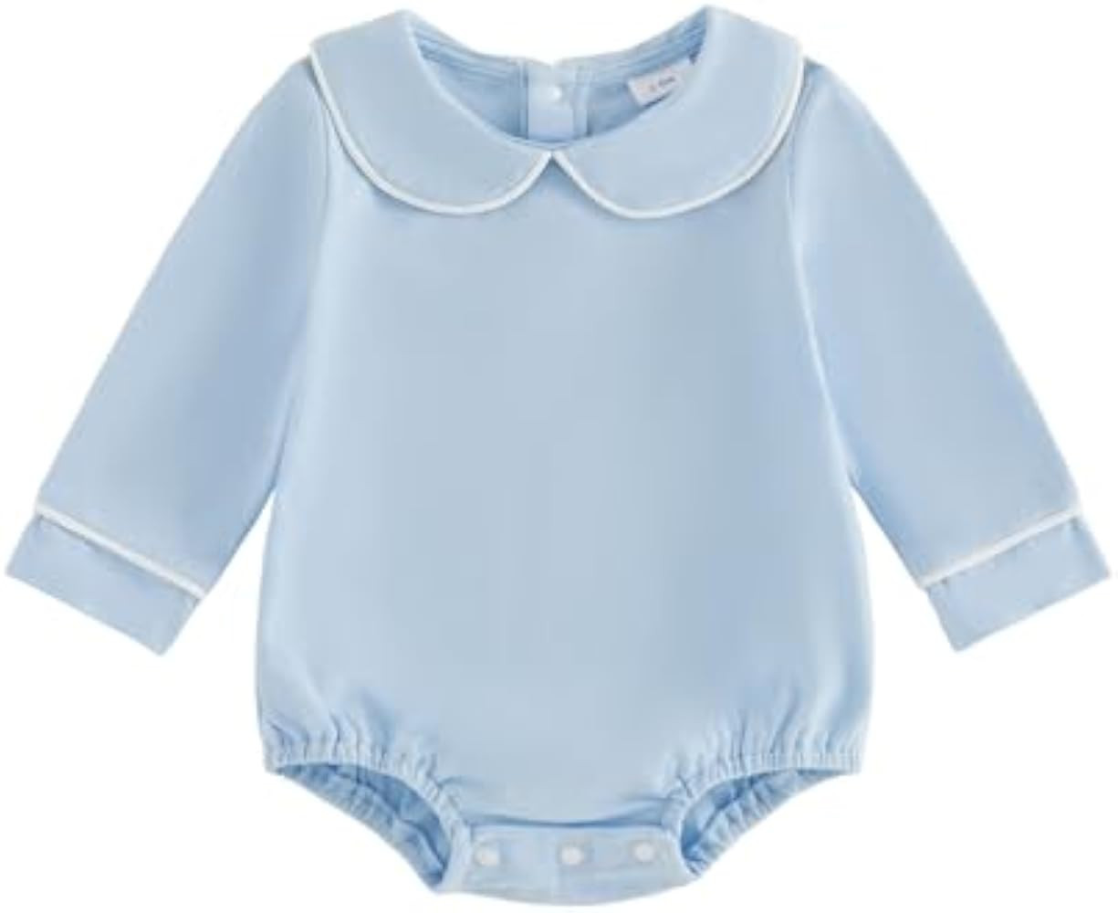 Balaflyie Baby Boy Girl Bubble Romper Long Sleeve Plain Collar Bodysuit | Amazon (US)