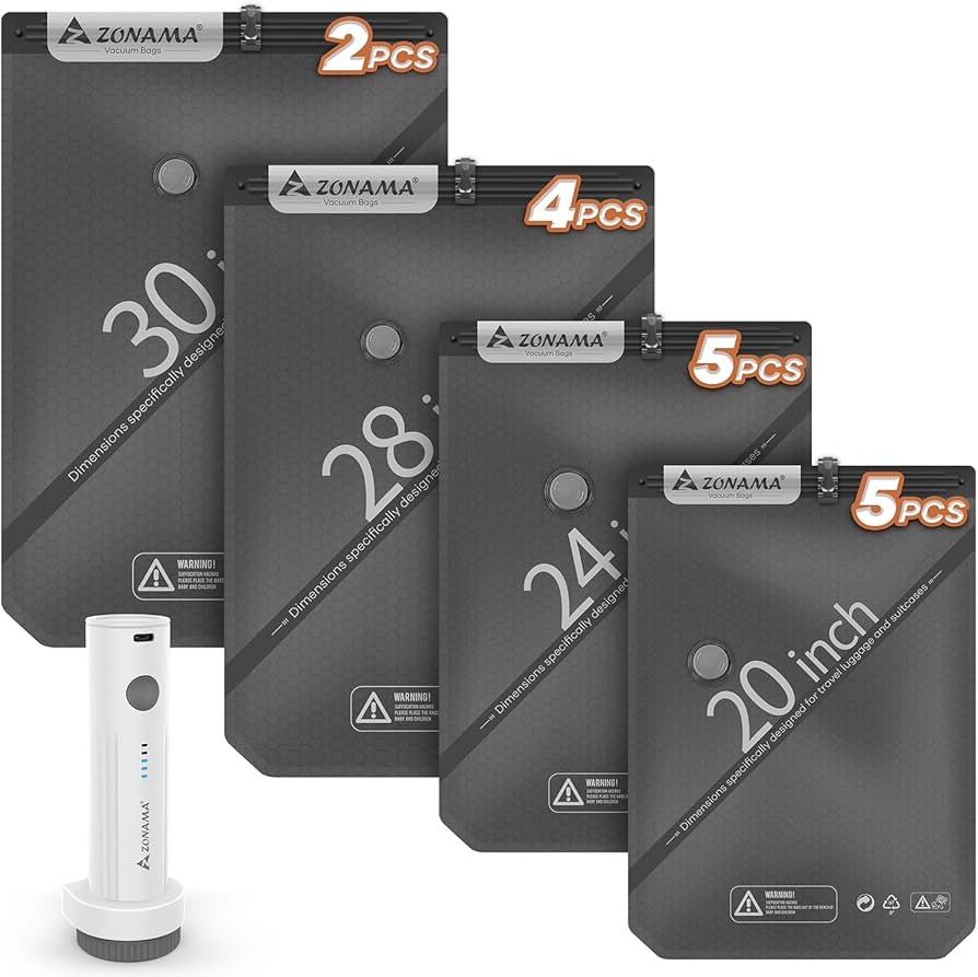 Vacuum Storage Bags for Travel with Wireless Rechargeable Air Pump, 16 Pack Travel Essentials Spa... | Amazon (US)