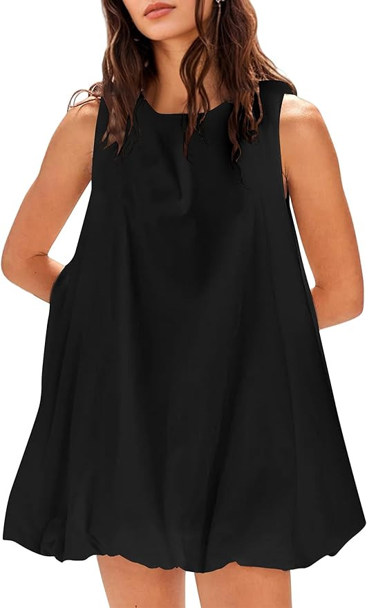 Women Summer Sleeveless Bubble Mini Dress Keyhole Tie Back Short Sun Dress Casual Sundresses with... | Amazon (US)