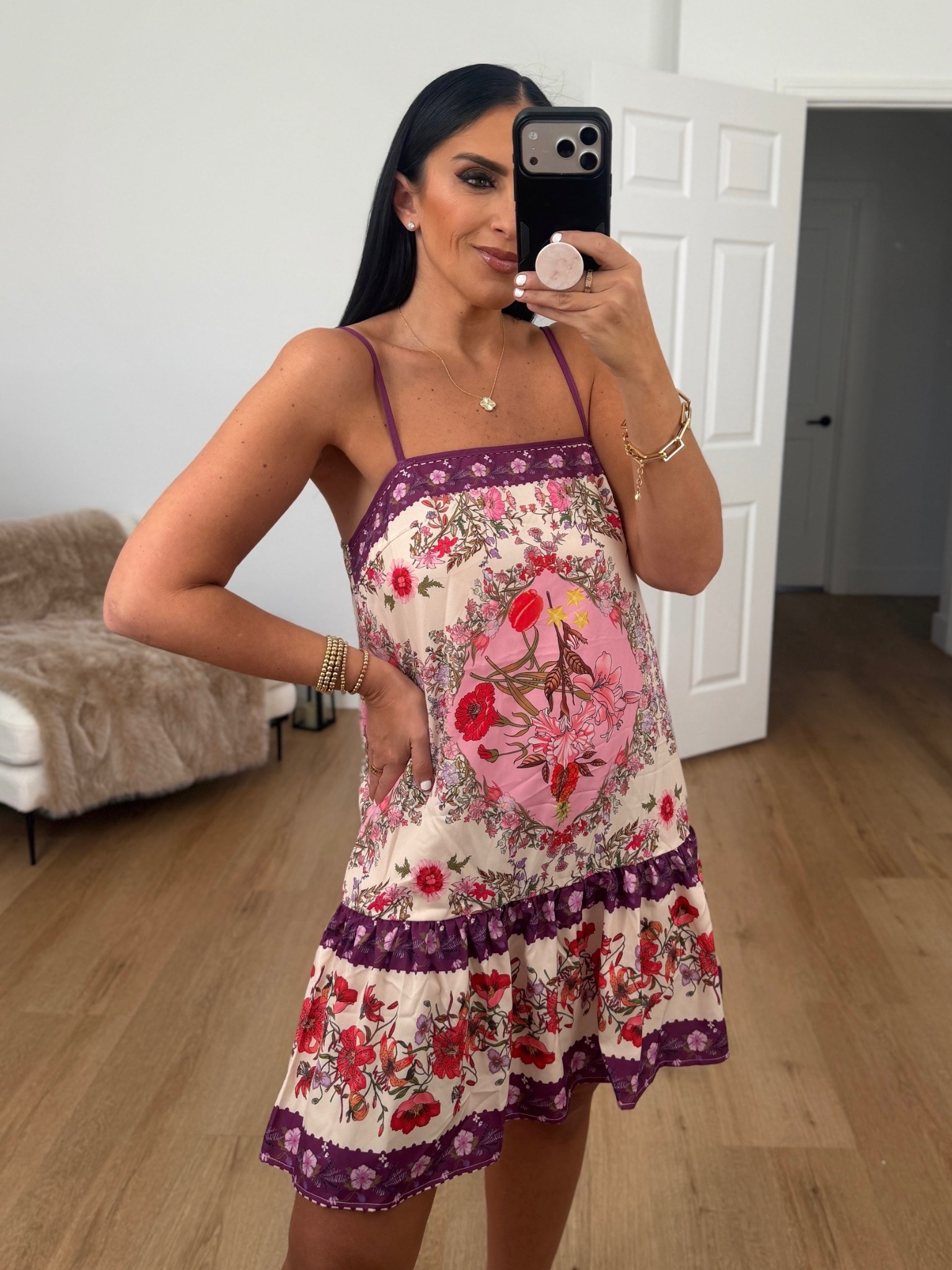 Farm Rio inspired from amazon Women's Sleeveless Cami Dress wearing size medium. 
