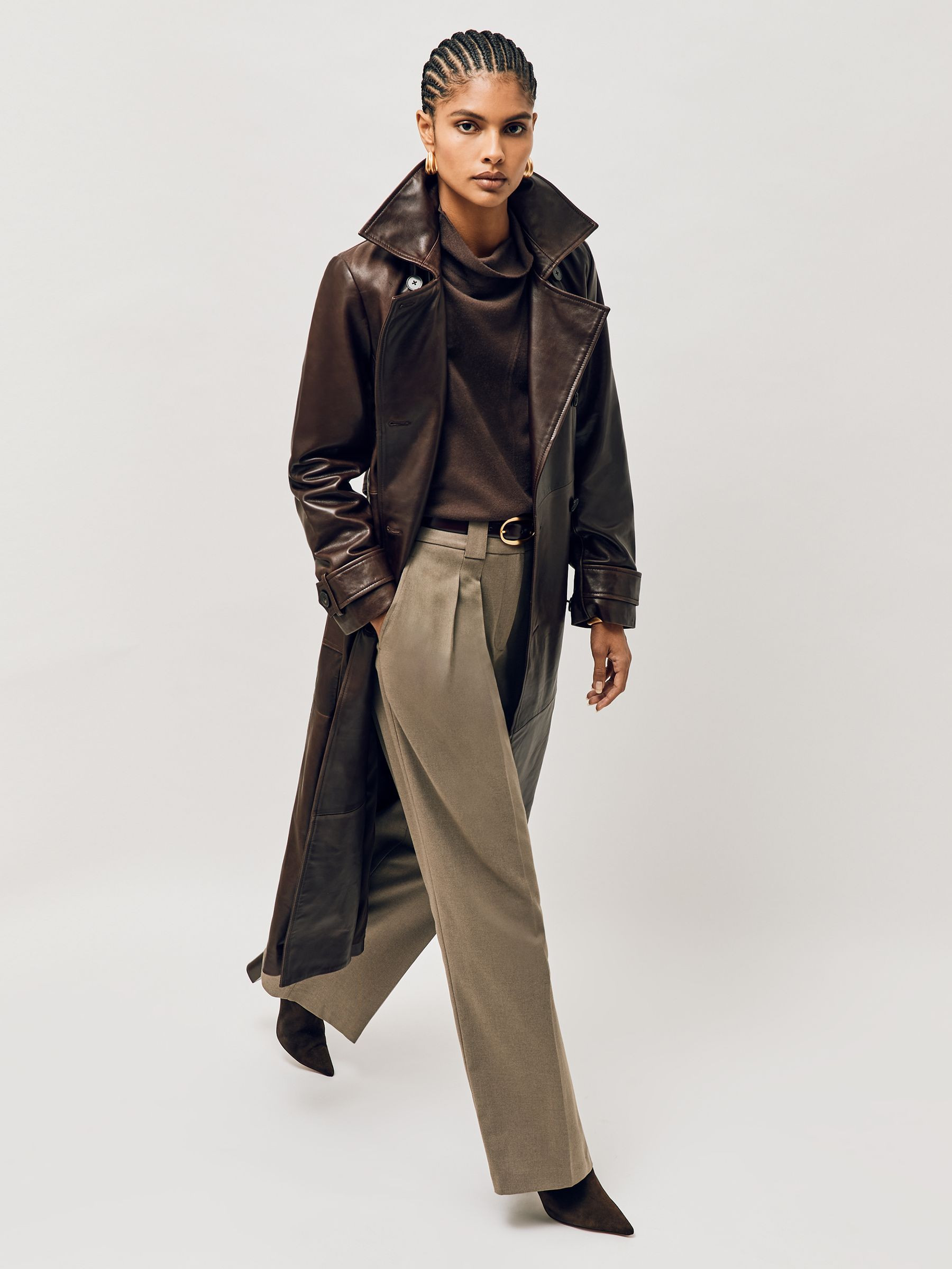 Block Heel Knee High Boots in Chocolate | Reiss UK