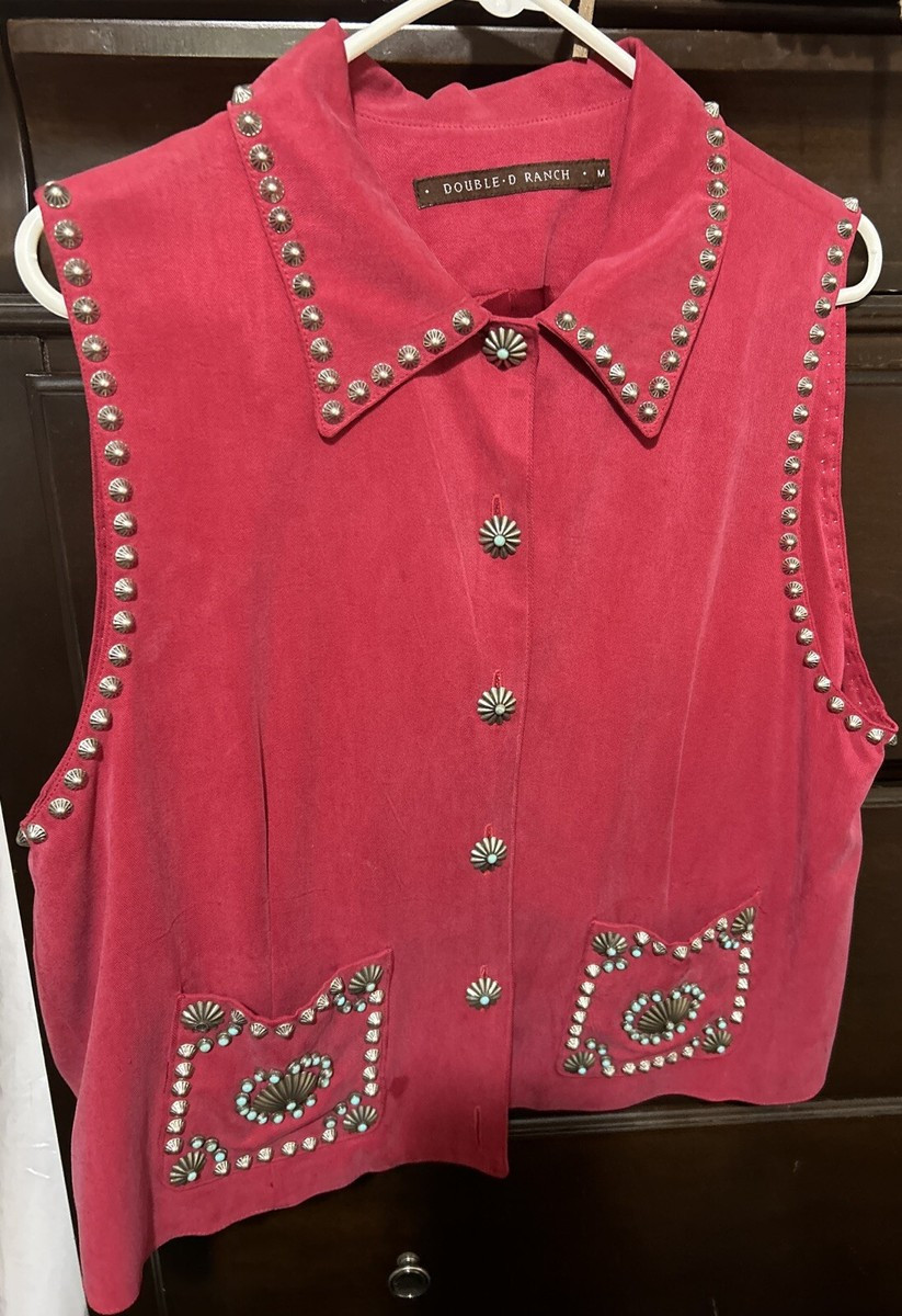 DOUBLE D RANCH WEAR Red Lined Vest, Silver & Turquoise-Studded Ladies Medium | eBay US