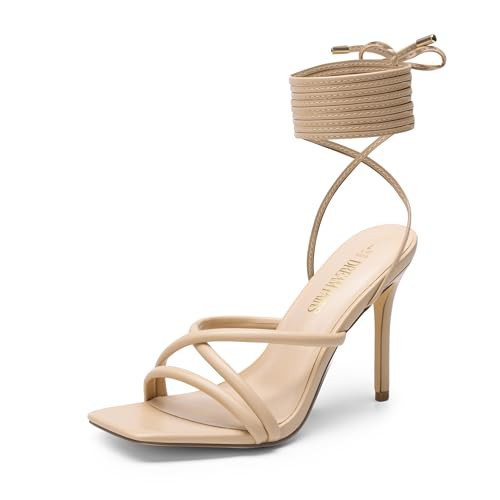 DREAM PAIRS Heels for Women Strappy High Stiletto Lace Up Heeled Sandals Square Open Toe Heels fo... | Amazon (US)