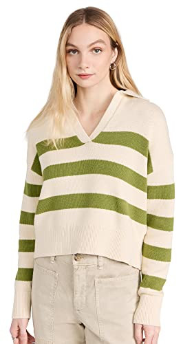 Velvet Women's Lucie Sweater, Cream/Lime, Green, Stripe, Off White, XL | Amazon (US)