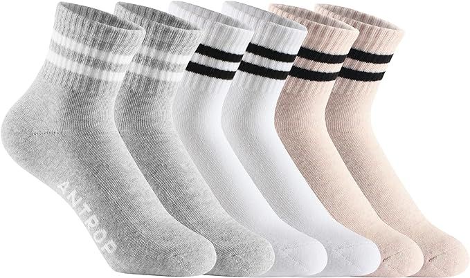 WoMen Quarter Crew Cotton Heel Tab Athletic Running Cushion Socks (6 Pairs) | Amazon (US)