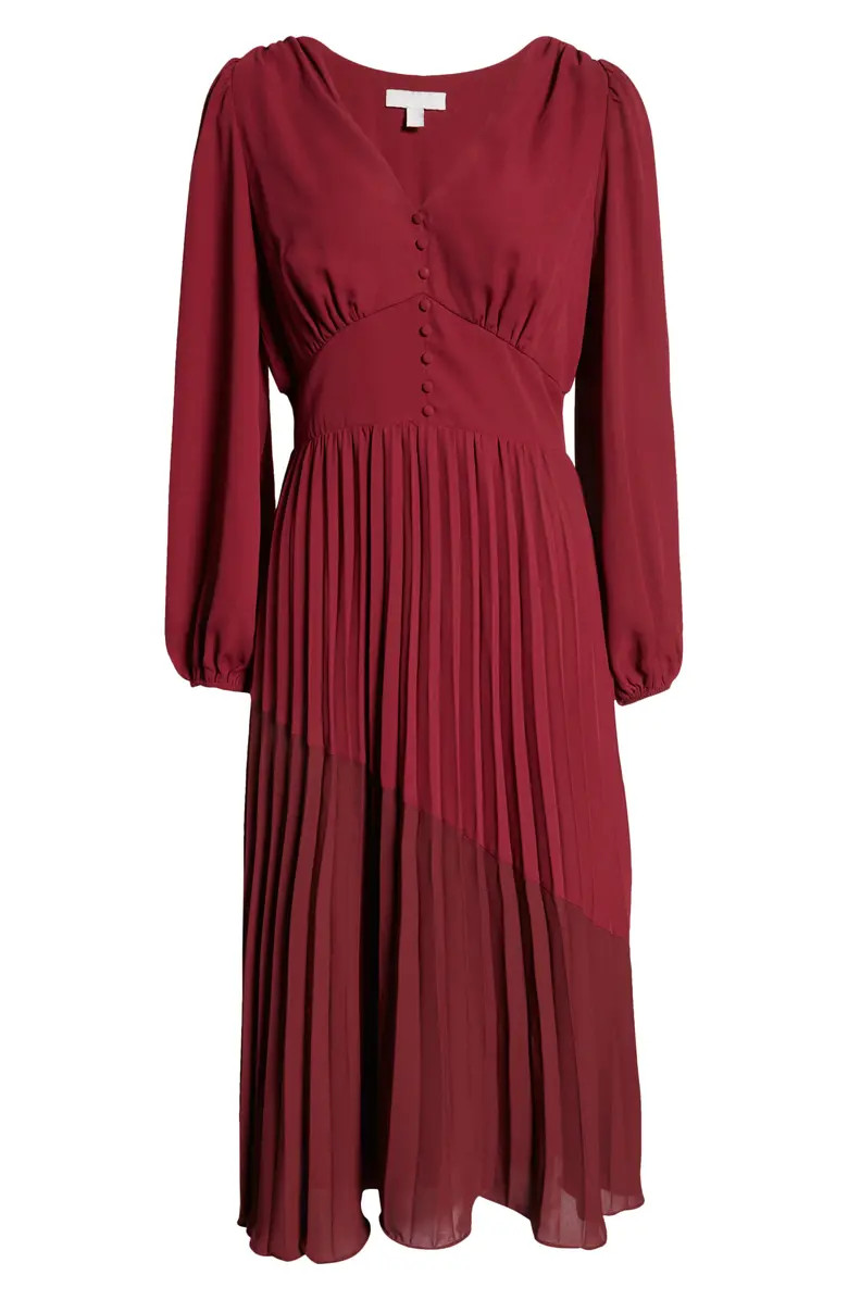 Button Pleated Long Sleeve Maxi Dress | Nordstrom