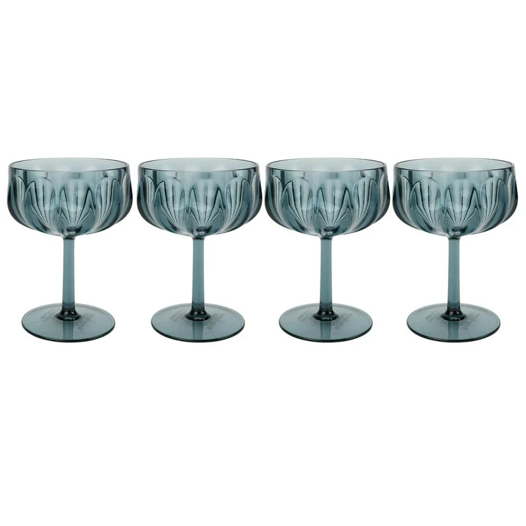 Better Homes & Gardens 4-Piece 13-Ounce Tritan Plastic Coupe Glass Set, Blue | Walmart (US)