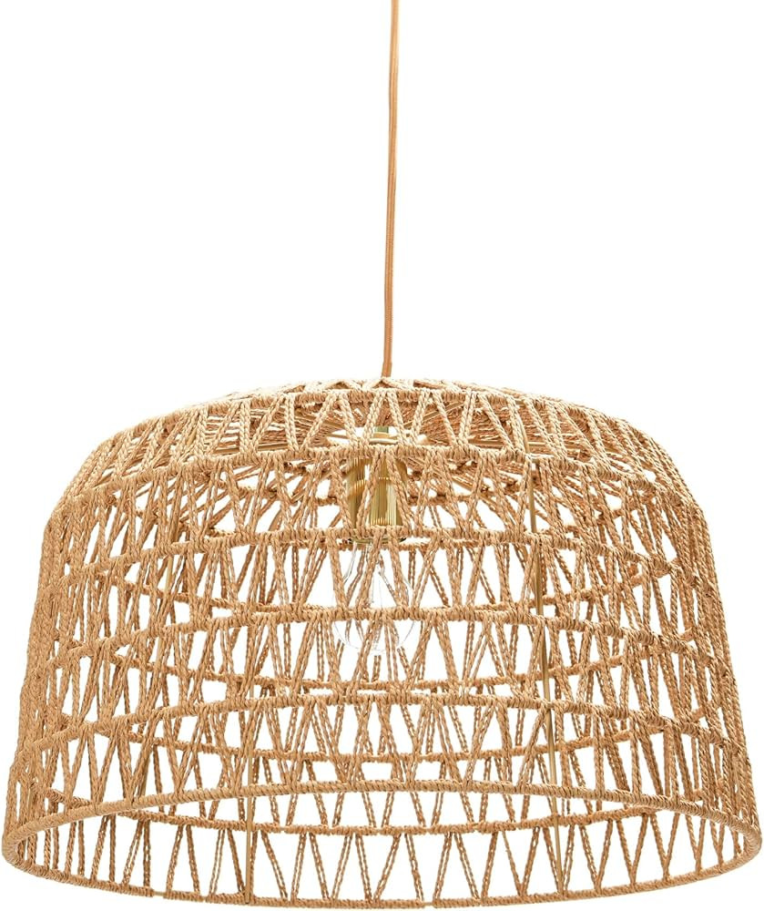 Creative Co-Op Open Weave Metal and Paper Rope Ceiling Light, Natural and Brushed Gold | Amazon (US)
