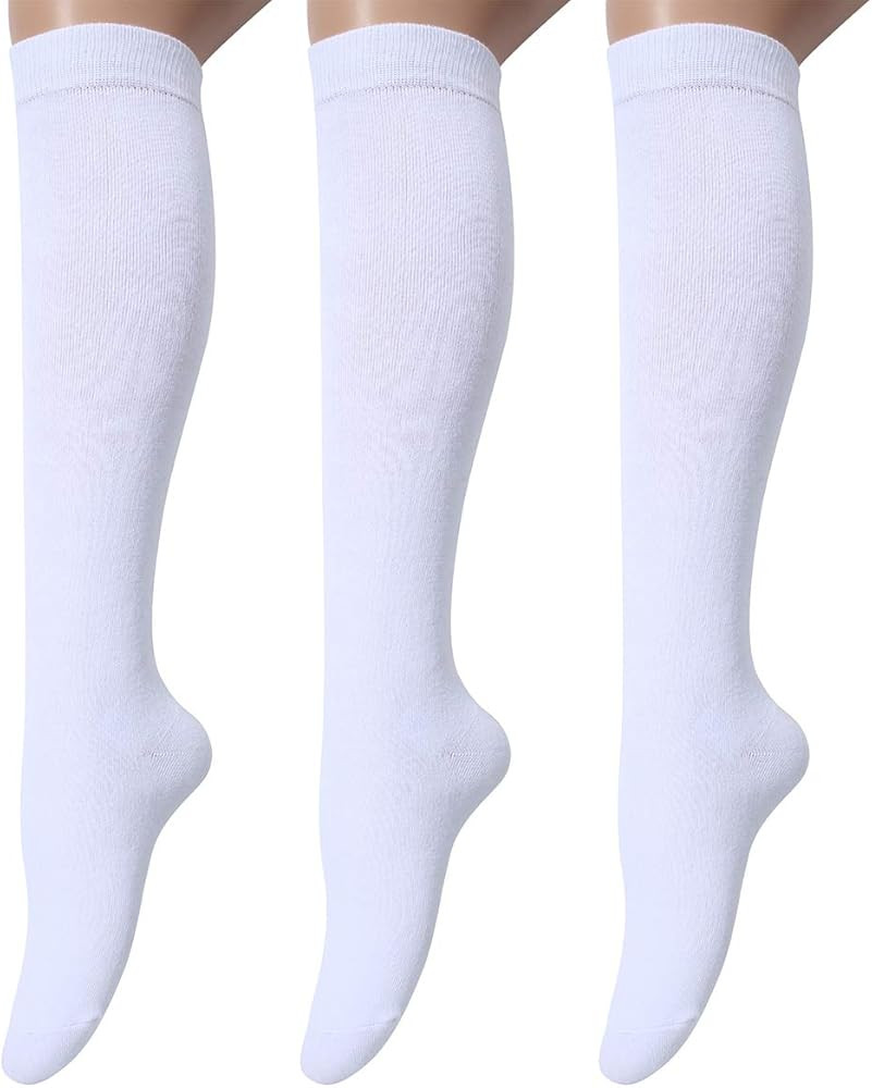 Leotruny 3 Pairs Women's Cotton Opaque Knee High Socks | Amazon (US)