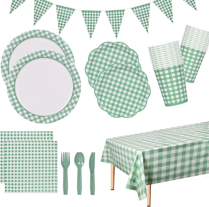 170 Pieces Sage Green and White Party Supplies Disposable Paper Plates Napkins Cups Knives Spoons... | Amazon (US)