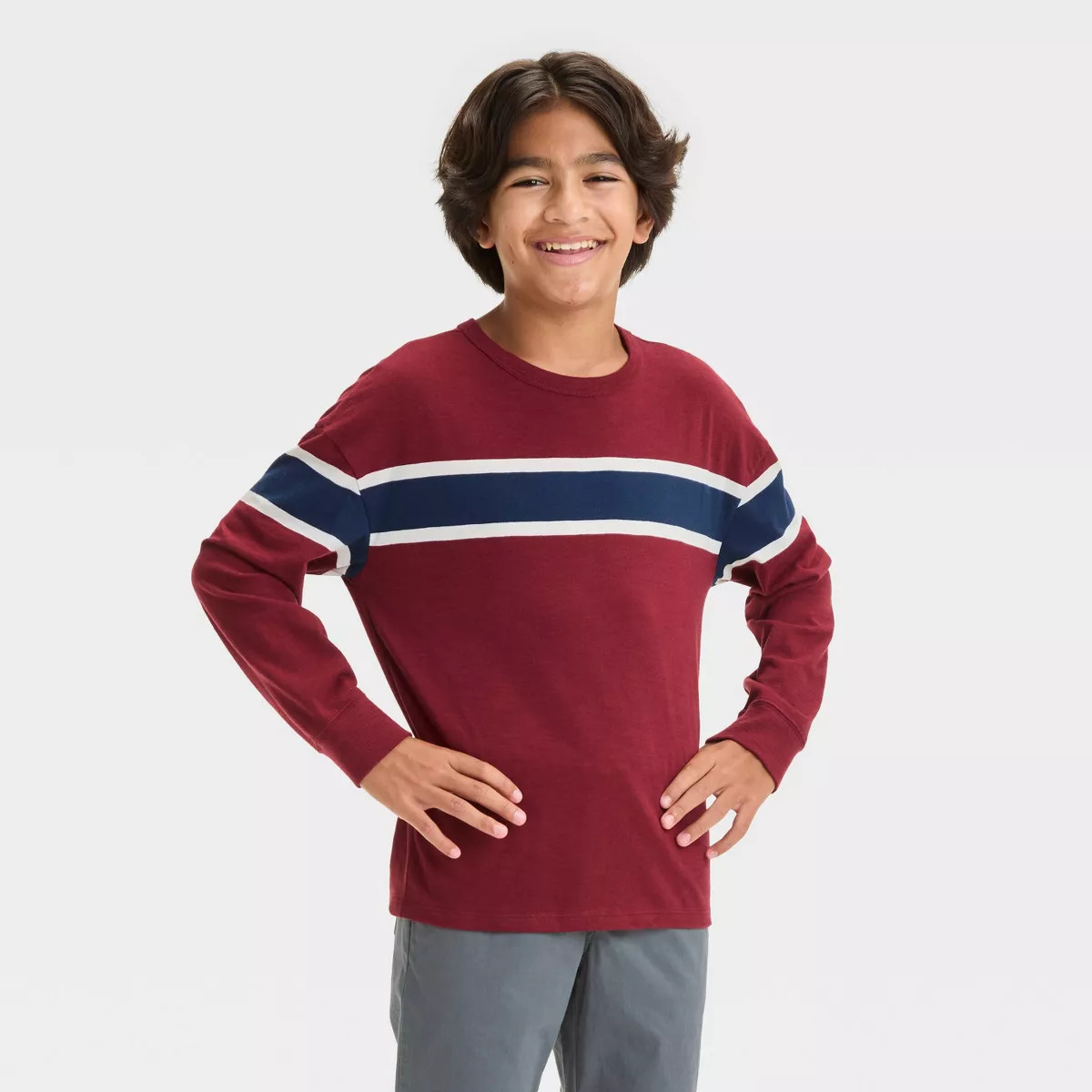 Boys' Long Sleeve Chest Striped T-Shirt - Cat & Jack™ | Target