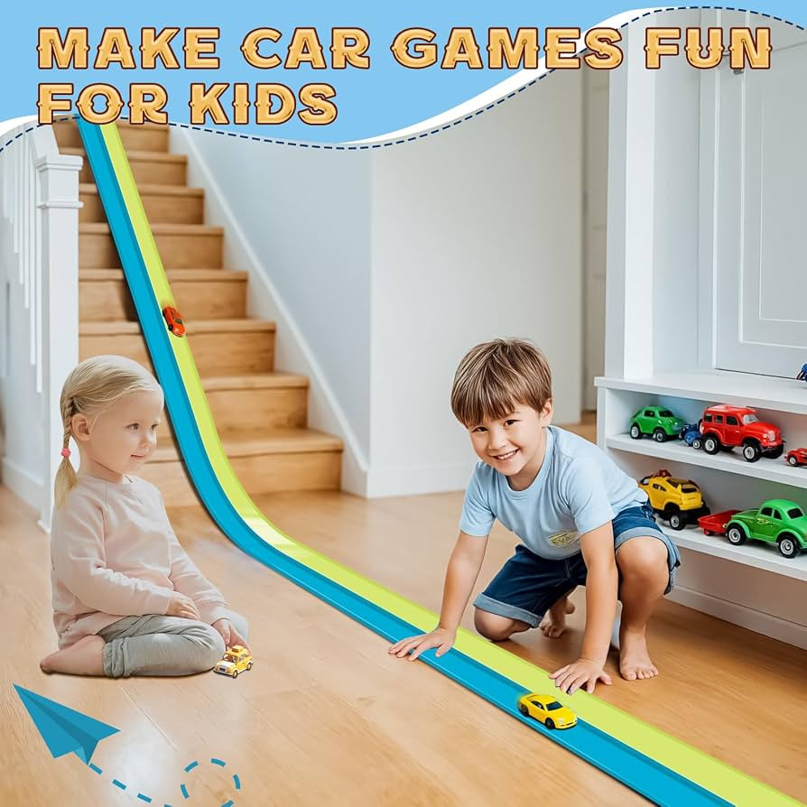 Flex Tracks 15 Ft for Kids Starter Set, Flexible Race Car Ramp Track with Suction Cups Compatible... | Amazon (US)