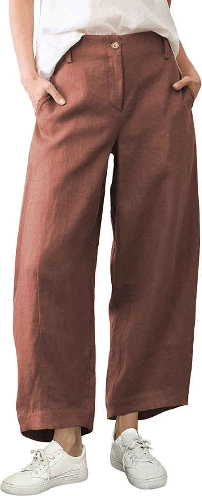 Tanming Womens Linen Pants Casual Capri Baggy Wide Leg Trousers Palazzo Pants Beach Vacation Outf... | Amazon (US)
