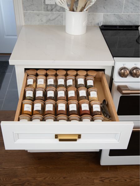 Kitchen spice rack drawer. Kitchen organization, spice rack containers, spice rack labels, drawer organizers, kitchen decor

#LTKhome