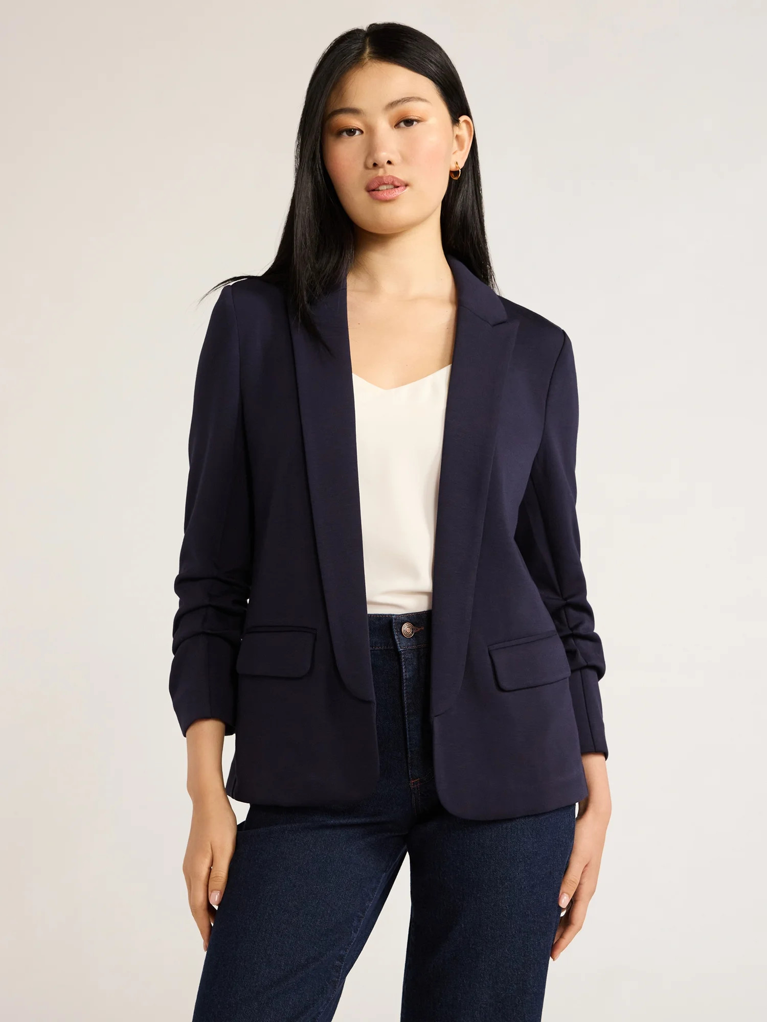 Scoop Women's Relaxed Scuba Knit Stretch Blazer with Scrunch Sleeves, Sizes XS-XXL | Walmart (US)