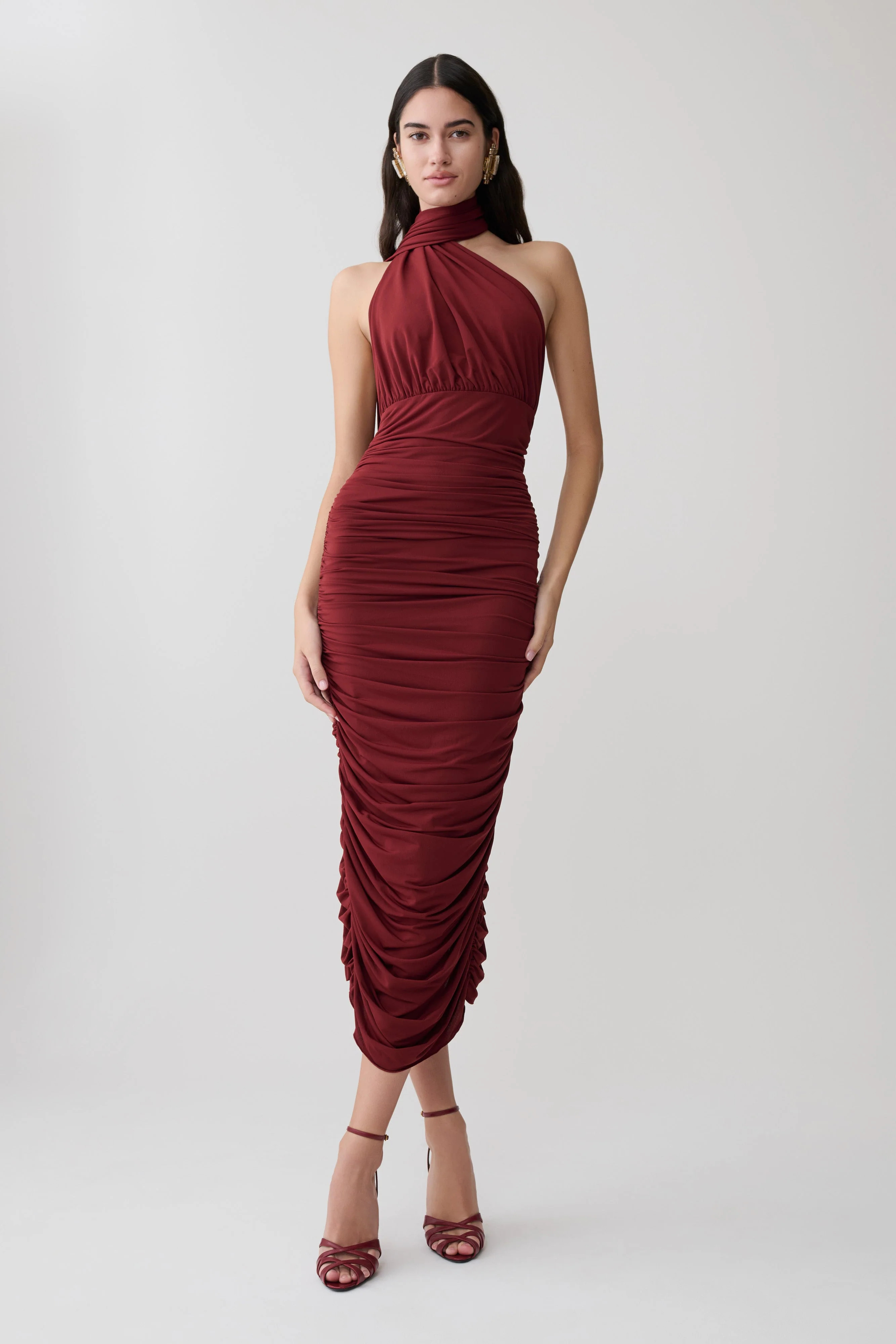 Giannie Draped Midi Dress - Merlot | MESHKI US