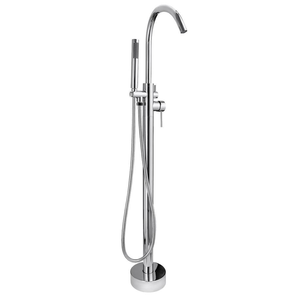 AKDY 1-Handle Freestanding Floor Mount Roman Tub Faucet Bathtub Filler with Hand Shower in Chrome (Grey) | Home Depot