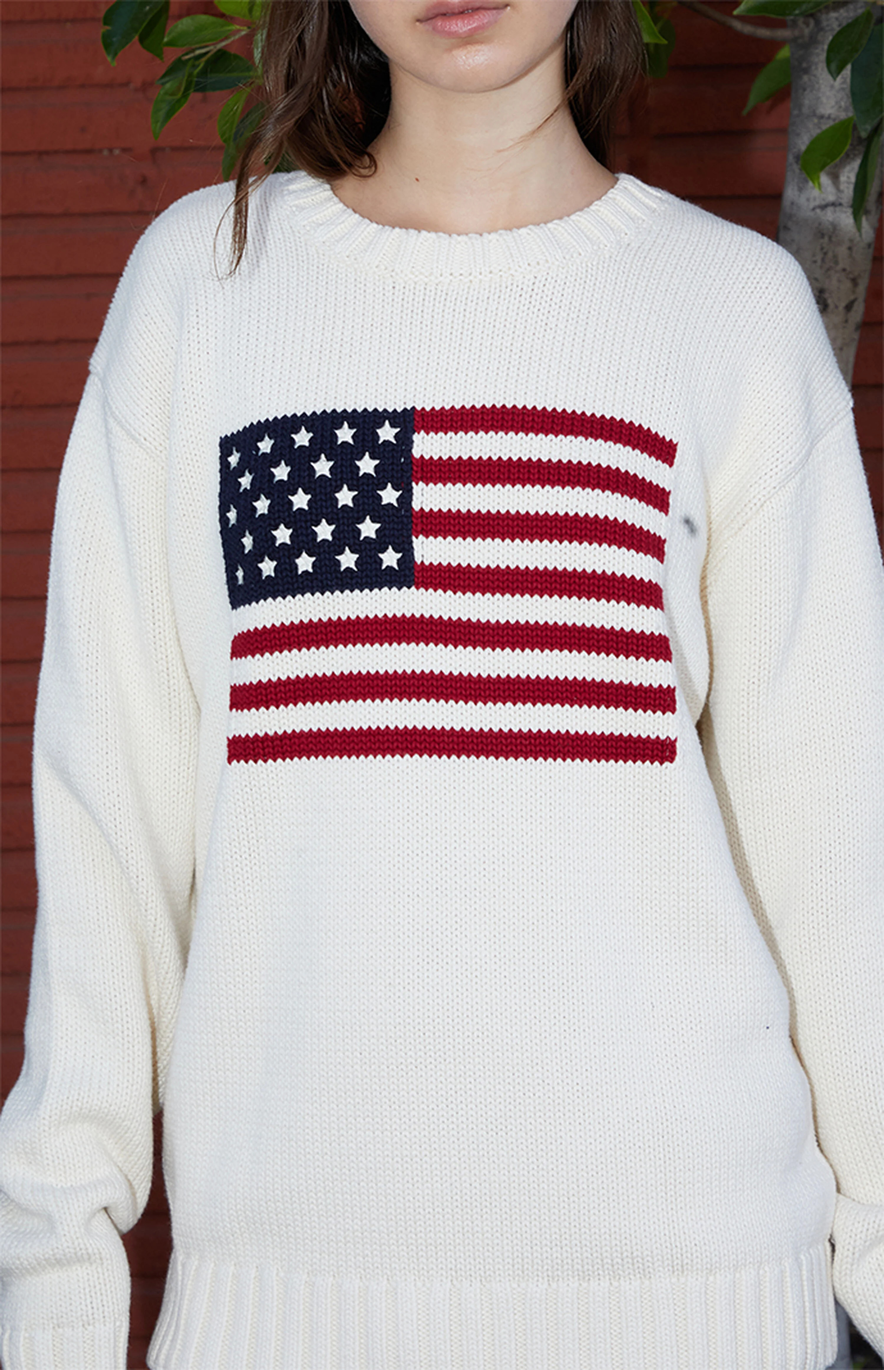 John Galt Cream Flag Crew Neck Sweater | PacSun
