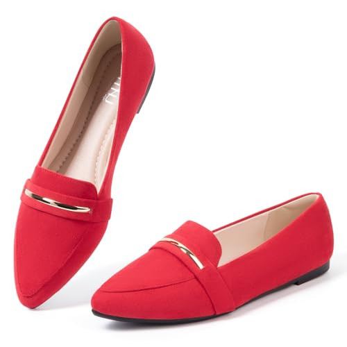 MUSSHOE Women's Red Suede Flats, Size 10.5, Pointed Toe, Slip On, Comfortable, Casual, Summer, Classic Style | Amazon (US)