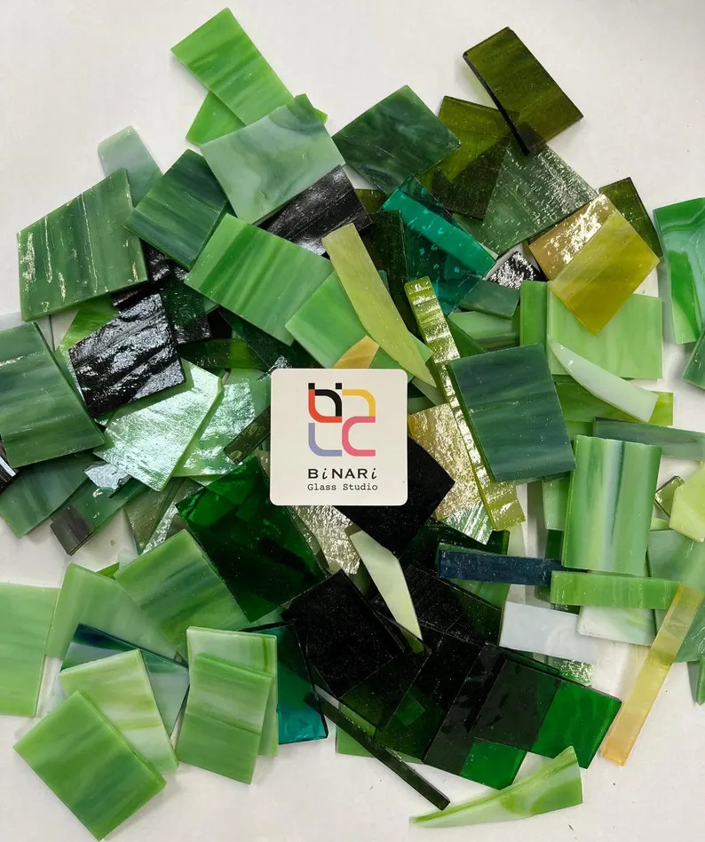 GREEN TONE Stained Glass Scrap / Mosaic Tiles - Etsy | Etsy (US)