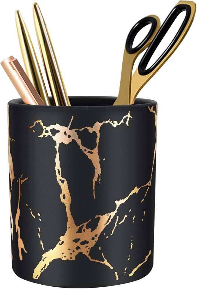 Pen Holder for Girls, WAVEYU Stand for Desk Marble Pattern Pencil Cup for Kids Ceramic Desk Organ... | Amazon (US)