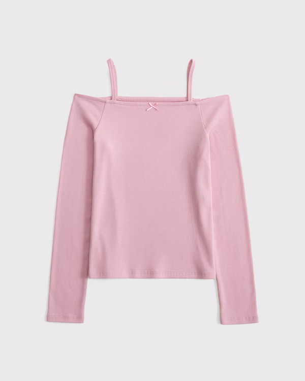 girls off-the-shoulder long-sleeve bow tee | girls tops | Abercrombie.com | Abercrombie & Fitch (US)