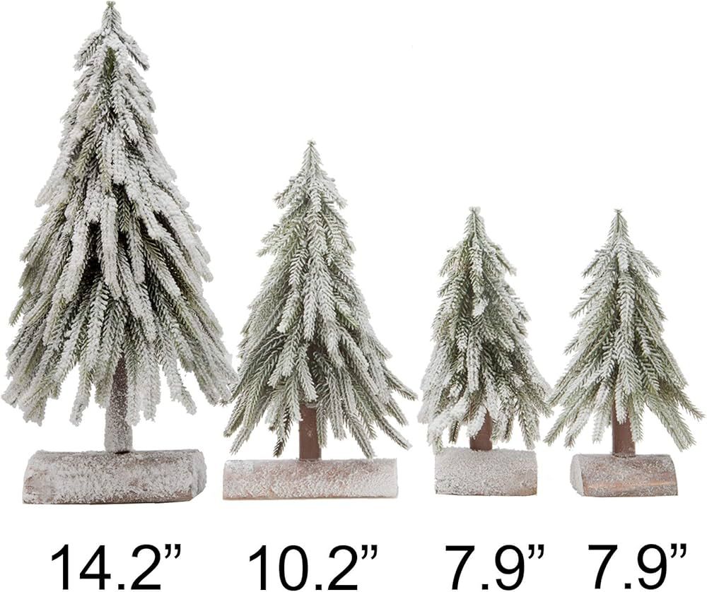 VGIA 4pcs Mini Christmas Trees Separate Spray Snow Christmas Trees with Wooden Bases | Amazon (US)