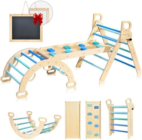 BlueWood Pikler Triangle Set, 7-in-1 Foldable Wooden Toddler Climbing Toys Indoor Playground Jung... | Amazon (US)