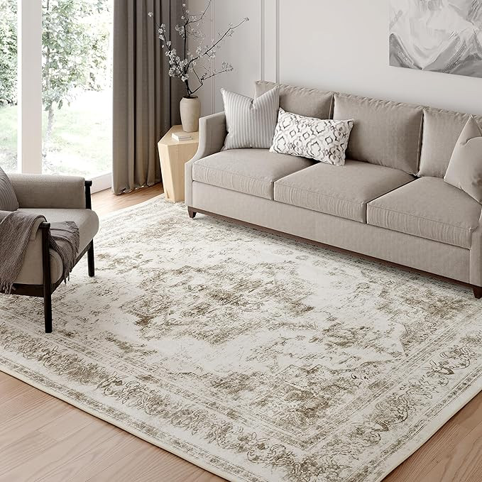 Vintage Area Rug 5x7 Indoor Bedroom Rug Kitchen Taupe Medallion Washable Living Room Carpet Retro... | Amazon (US)