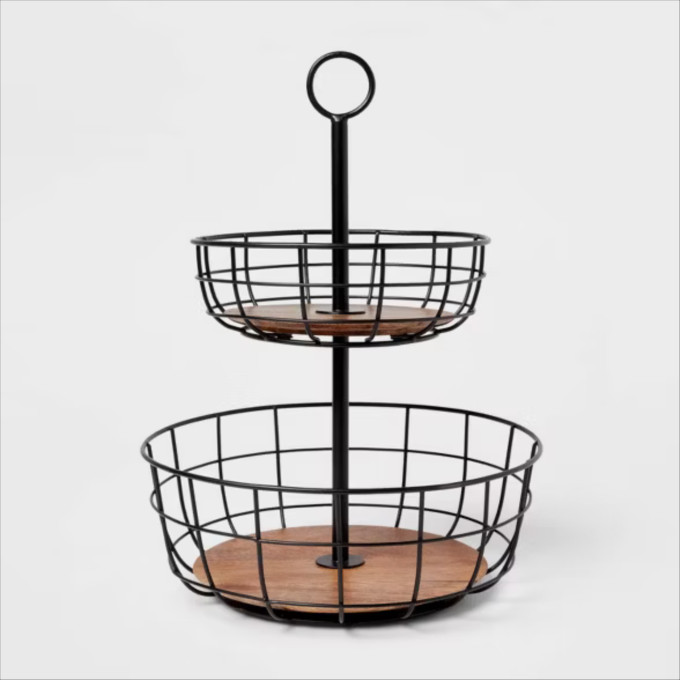 Click for more info about Iron and Mangowood Wire 2-Tier Fruit Basket Black - Threshold™