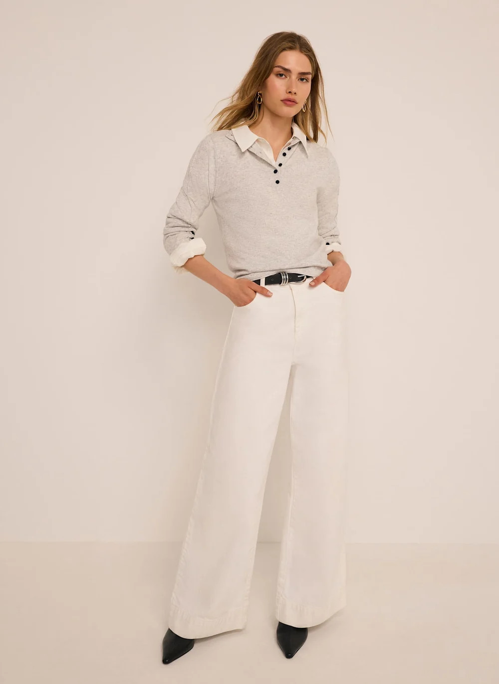 Grey Funnel Neck Knit Top | Mint Velvet
