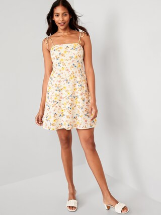 Fit & Flare Tie-Strap Linen-Blend Floral Mini Dress for Women | Old Navy (US)