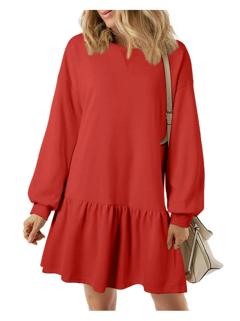 UVN Fall Dresses for Women Winter Long Sleeve Crewneck Oversized Casual Pullover Patchwork Sweats... | Walmart (US)