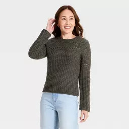 Women's Waffle Crewneck Pullover Sweater - Universal Thread\u2122 Dark Brown M | Target