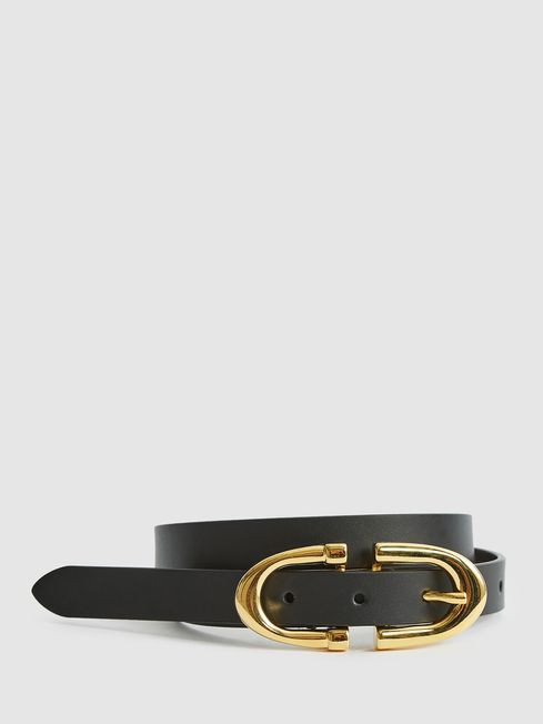 Reiss Black Bailey Horseshoe Belt | Reiss UK