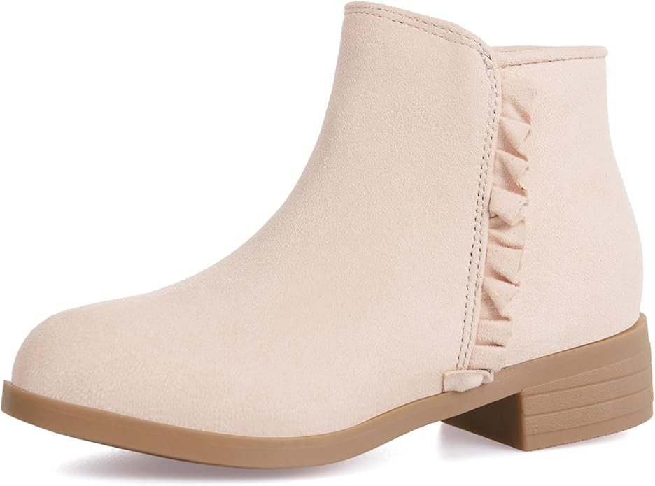 Coutgo Girls Ankle Boots Kids Ruffle Dress Booties Fashion Chunky Side Zip Casual Shoes | Amazon (US)