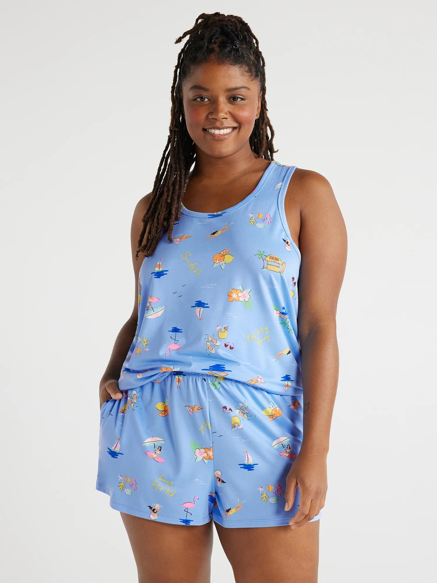 Joyspun Women's Print Tank Top and Shorts Pajama Set, 2-Piece, Sizes S to 3X | Walmart (US)