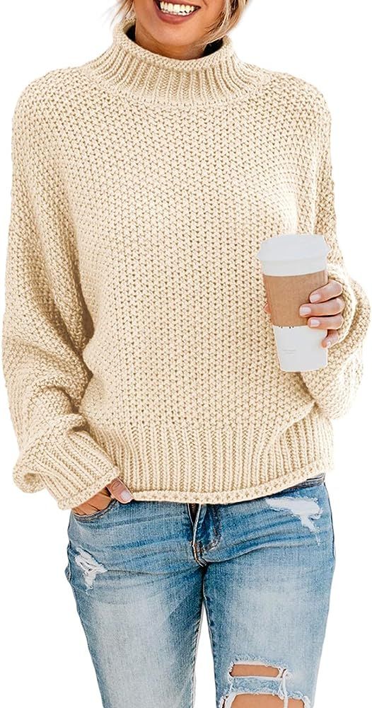 Actloe Womens Turtleneck Sweater Oversized Long Sleeve Loose Cable Knit Pullover Sweaters Tops | Amazon (US)
