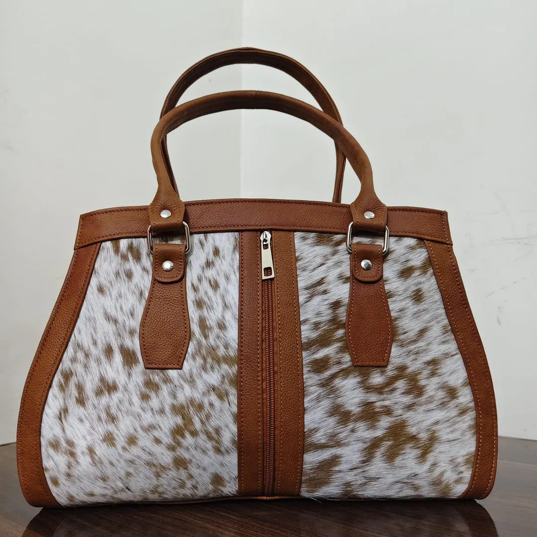 Handmade Brown White Pony Hair Cowhide Handbag With Genuine Leather Straps - Etsy | Etsy (US)